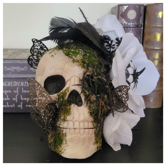 White Rose Skull Halloween Decor