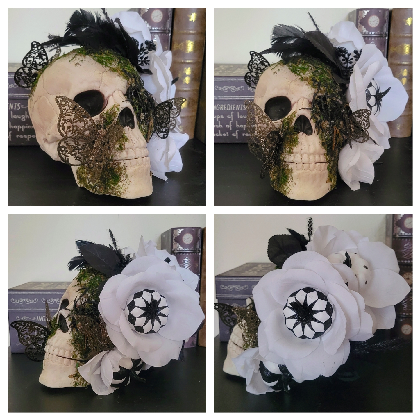 White Rose Skull Halloween Decor