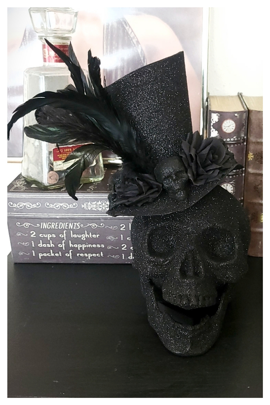 Top Hat Black Glitter Skull