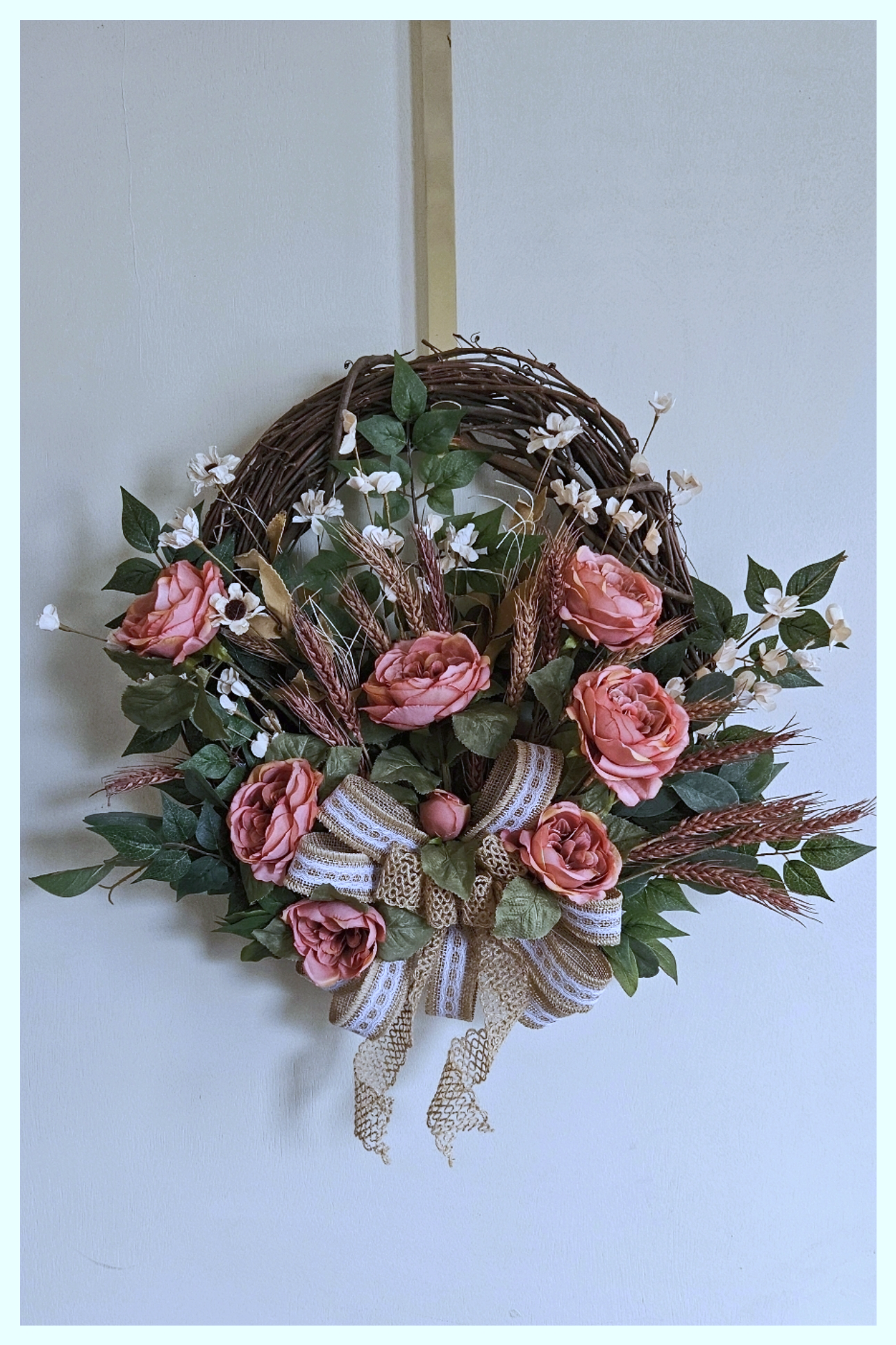 Coral Cabbage Rose Bush Wreath